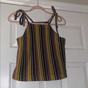 Madewell Texture & Thread Yellow, dark blue  Tie Front Crop Tank Top